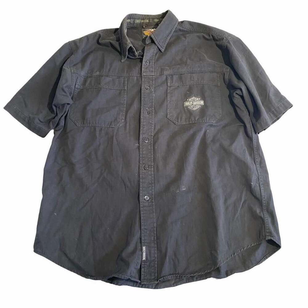 Harley-Davidson Short Sleeve Button Down Shirt Black Cotton